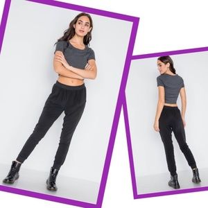 Black Mid-Rise Joggers Pants Skinny Part Lined S